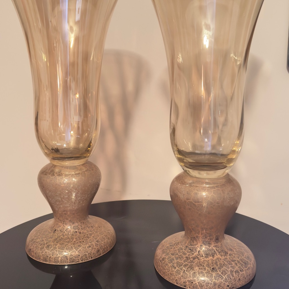 Elegant Glass Vase Set in Amber and Taupe